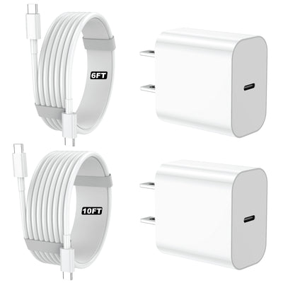 Iphone 15 Charger, 2 Pack 30W PD Adapter Wall Fast Charger with 6&10Ft USB C to C Cable for Iphone 15/Ipad/Macbook/Samsung
